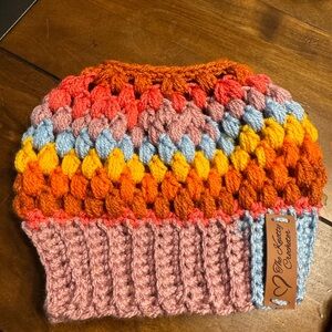 Colorful Knit Bun Beanie